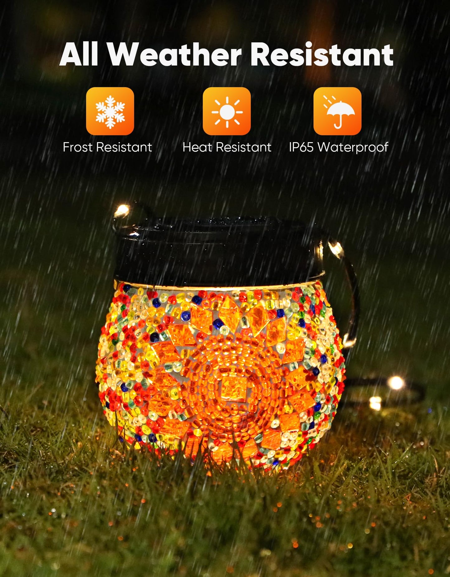 Mosaic Solar Lights Outdoor 6 Pack, Solar Hanging Lanterns Christmas Halloween Gifts for Women Mom Grandma, Waterproof Glass Globe Lights, Garden Patio Decor for Yard, Tree, Balcony, Warm