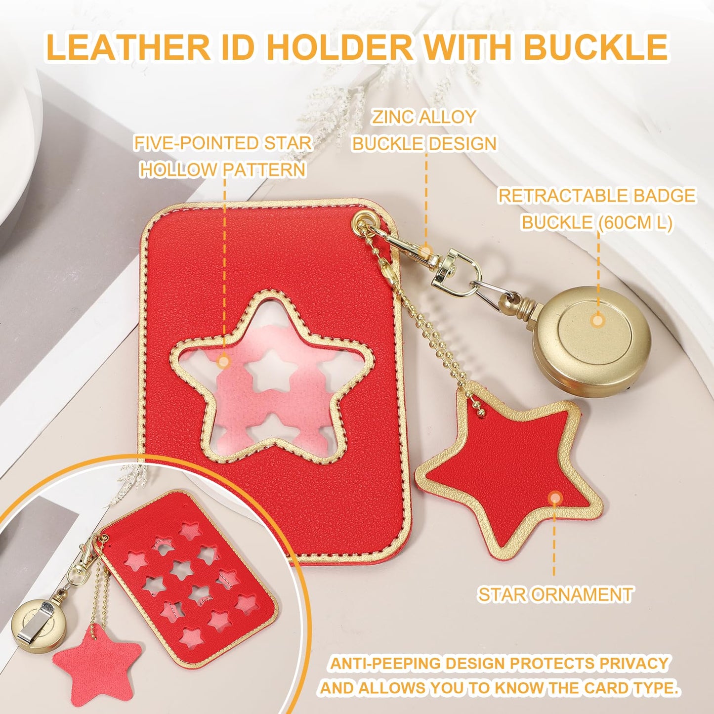 PATIKIL Retractable Badge Holders, 2 Pcs Cute Leather ID Holder with Badge Reels Keychain ID Card Clip Protector Cover for Women Work Office Business Trip, Pink/Red