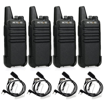 Retevis RT22 Two Way Radio (4 Pack) with VOX Earpiece, Long Range Rechargeable, Portable, Handsfree Walkie Talkie for Adults, Security Acoustic Tube Earpiece
