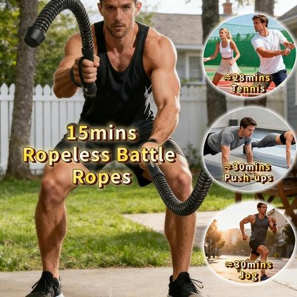 Ropeless Battle Ropes - Portable Cordless Workout Sticks for HIIT | Home Gym Exercise Equipment (Grey)
