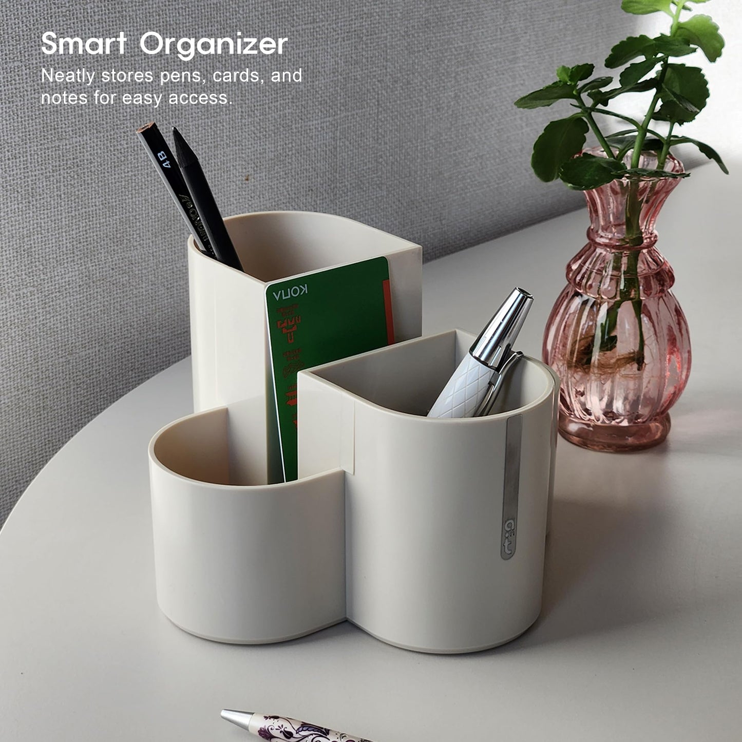 AONTILLO Aesthetic Desk Organizer [Sand Beige] - Multi-Compartment Pen Holder & Remote Control Caddy, Modern Vanity Makeup Brush Organizer, Premium Stationery Storage (Made In Korea)