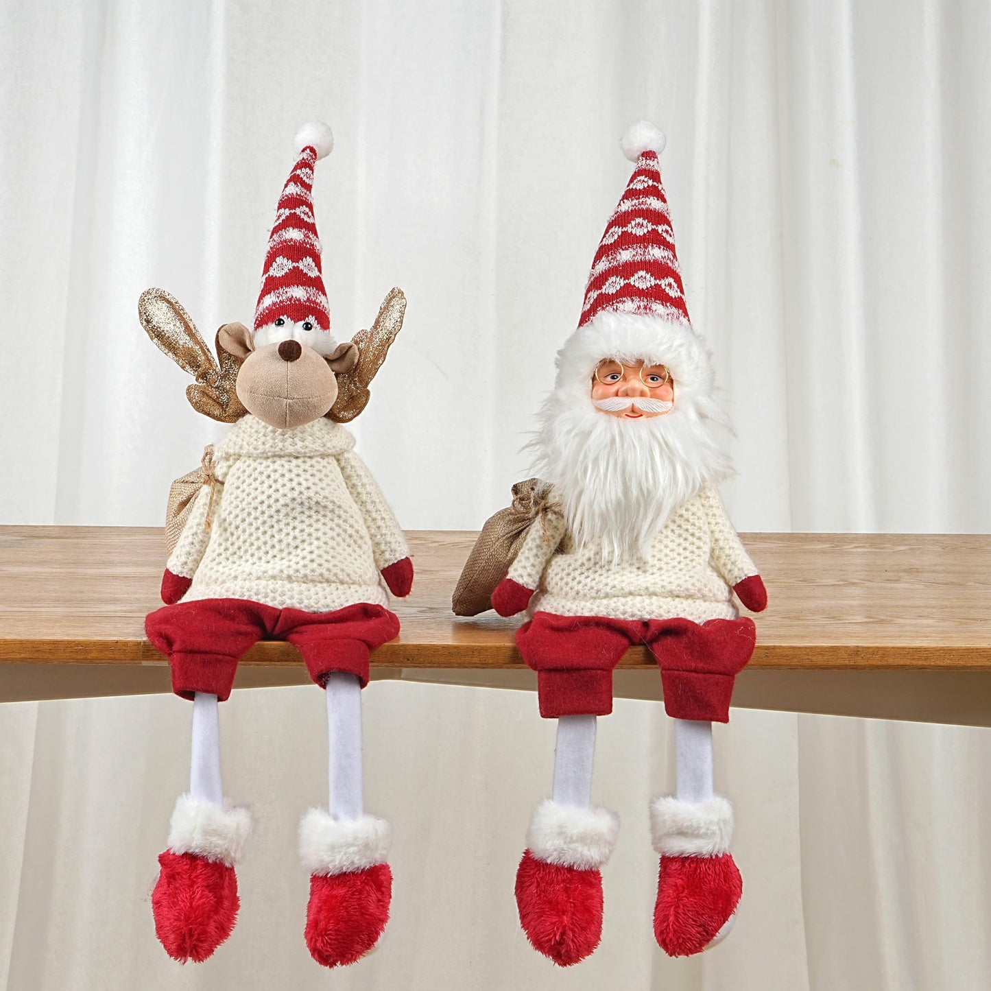 Dedrian11 Christmas Sitting Reindeer Shelf Sitter Decor, 24 Inch Plush Figurine with Dangling Legs, Poseable Arms, Weighted Bottom, Mantel Fireplace/Tabletop Holiday Decoration, Indoor