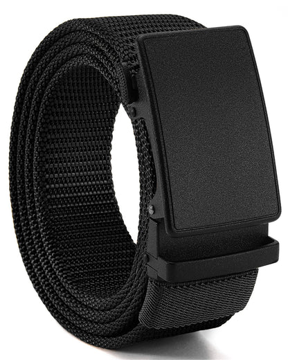 CHAOREN 1.5" Nylon Ratchet Belts for Men - Black Adjustable Casual Work Belt with Slide Buckle - Trim to Fit