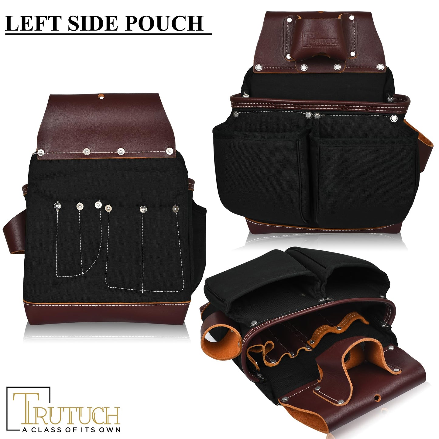 TRUTUCH Nylon and Leather Tool Belt | Framing Tool Bags | Nylon Tool Pouch | Carpenter Tool Belts | Construction | Framers | Electrician Tool Belt (Black)