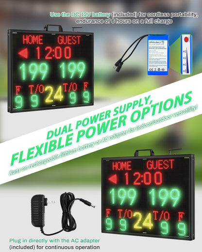 Matrix Display Large Electronic Scoreboard with Wireless LCD Touchscreen RF Controller - 26.4x20.5" Big Matrix Display, 100Ft Visibility, DC Battery, Flexible Control for Indoor/Outdoor Sports Games