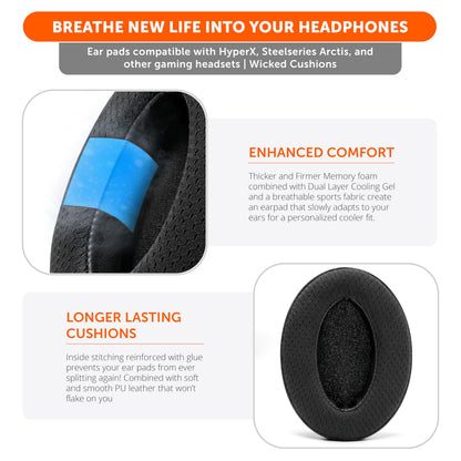 WC Freeze Cooling Gel Earpads - Compatible with HyperX Cloud, Steelseries Arctis, ATH M50X, G Pro X & More - Major Comfort Upgrade & Cooler for Longer | Black