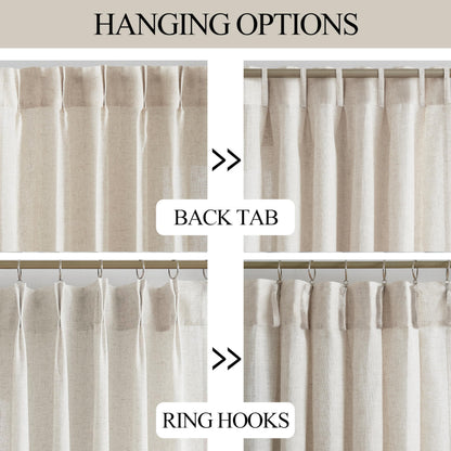 Vision Home Natural Pinch Pleated Semi Sheer Curtains Textured Linen Blended Light Filtering Window Curtains 84 inch for Living Room Bedroom Pinch Pleat Drapes with Hooks 2 Panels 42" Wx84 L