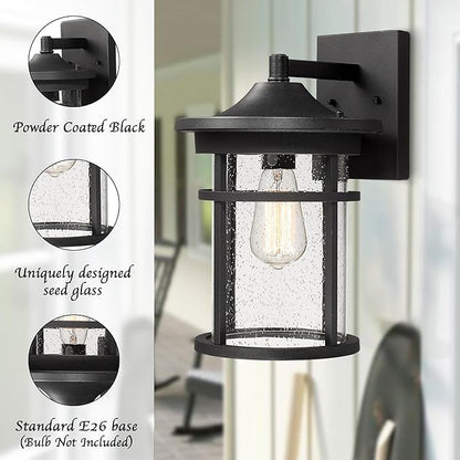 Bestshared Outdoor Wall Sconce, Outdoor Wall Lights, Exterior Wall Mount Light Fixture, Modern Outside Porch Light Wall Mount for House, Garage, Entryway, Exterior Wall Lantern with Seeded Glass Shade