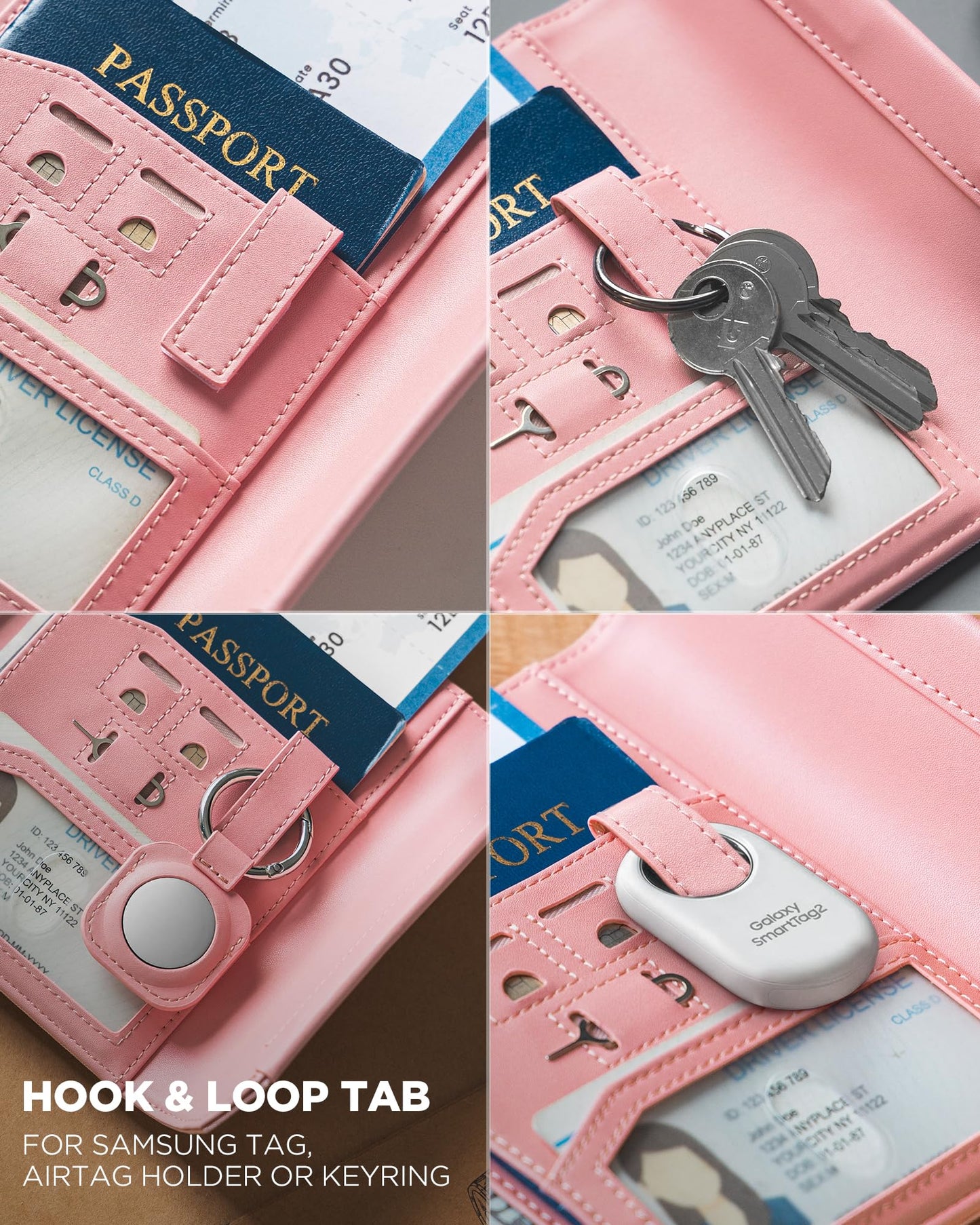 VULKIT RFID Blocking Leather Passport & Card Holder, Dual Person Travel Passport Wallet with Secure Magnetic Closure, Pink