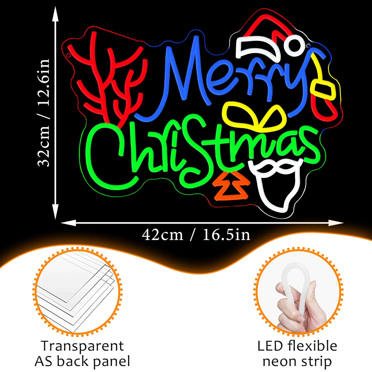 LISIGNVE Merry Christmas Neon Sign with Santa Hat Dimmable USB Powered Led Christmas Tree Stocking Light UP Sign for Home Bar Window New Year Party(16.5 * 12.4 In)