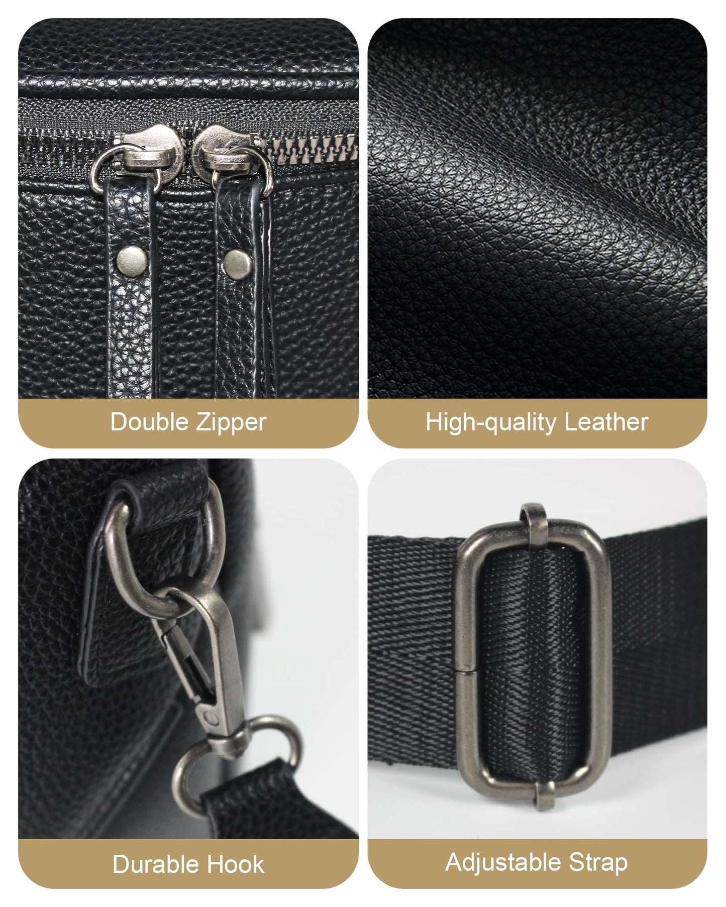 CHERUBEL Crossbody Bags for Women, Large Vegan Leather Trendy Bum Bag (Black)