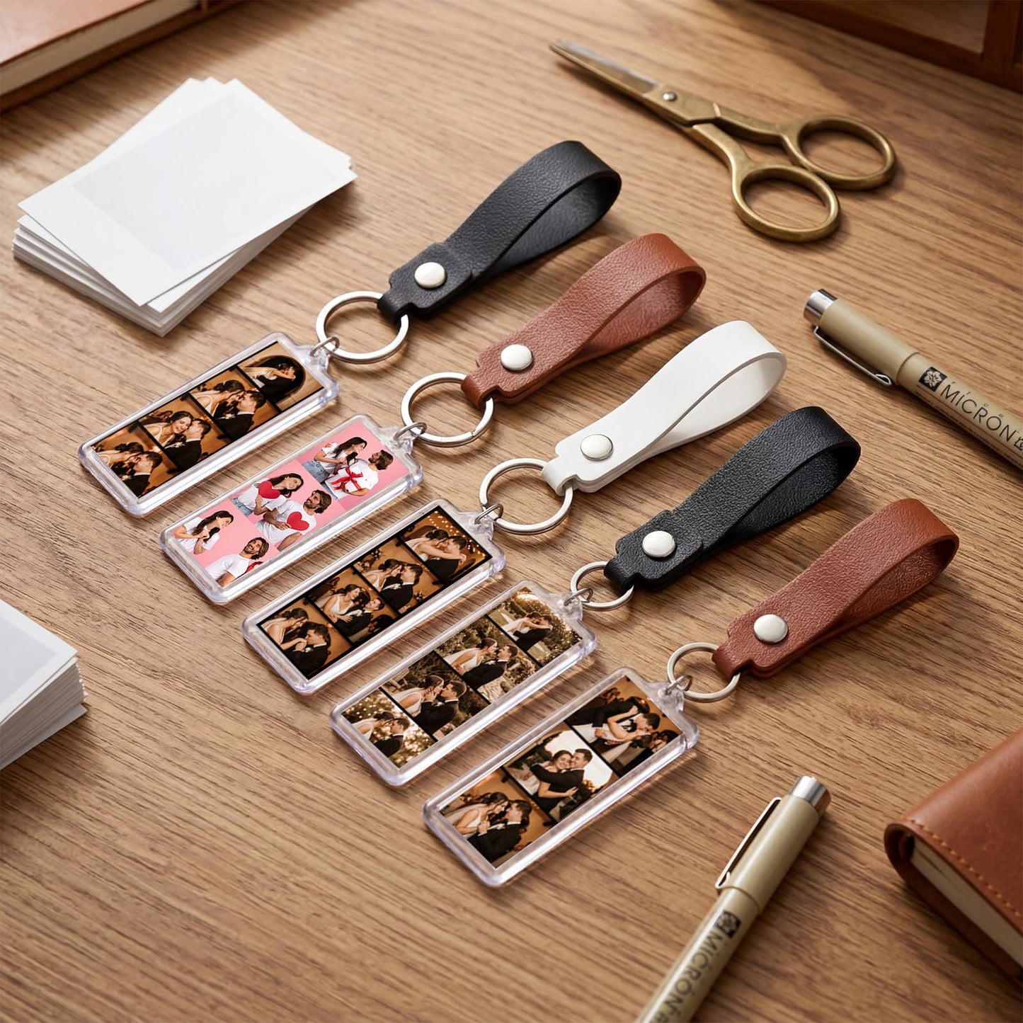 ForraFun 30 Pcs 1x3 Inch PU Leather Mini Photo Strip Keychain Frames Acrylic Photo Booth Keychain Picture Keyring Holder Blank for Wedding Birthday Gift Photobooth Party Favors