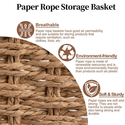 OIAHOMY Wicker Storage Basket with Lid & Lock, Lidded Storage Bins, Decorative Baskets for Organizing, Set of 2-Natural