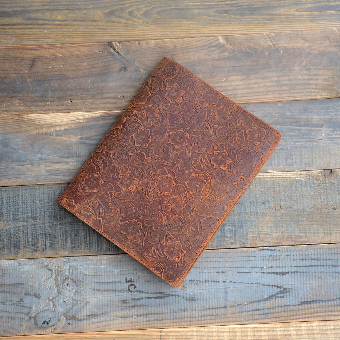 JJNUSA Leather Cover Compatible With Moleskine Classic XL 7.5" x 9.75" Hard Cover, Notebook Travel Journal Cover Distressed Cahier Refillable Writing Diary Flower Brown