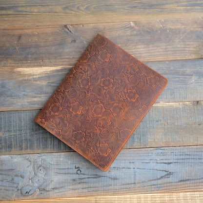 JJNUSA Leather Cover Compatible With Moleskine Classic XL 7.5" x 9.75" Hard Cover, Notebook Travel Journal Cover Distressed Cahier Refillable Writing Diary Flower Brown