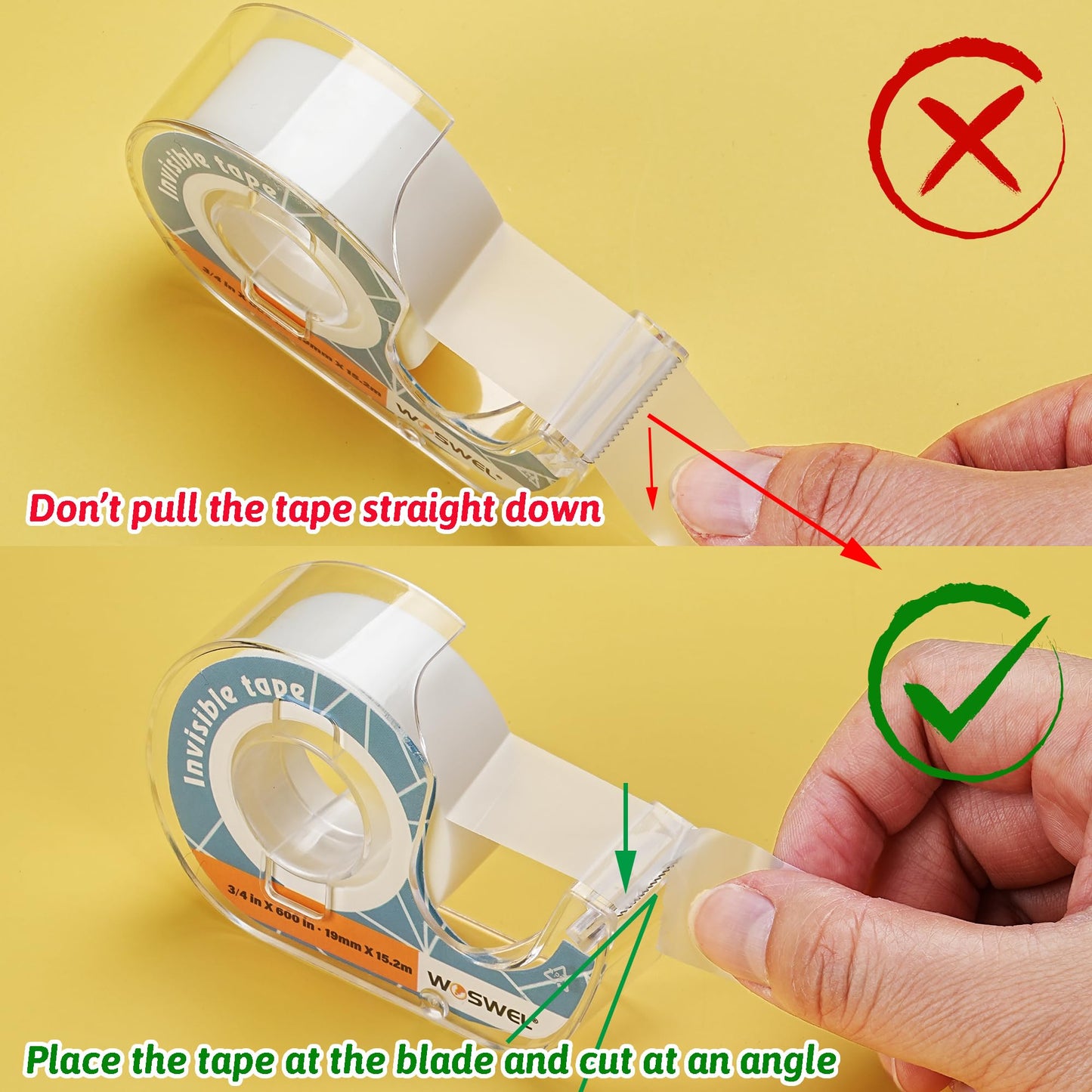 WOSWEL Tape Refills with Dispenser, 36 Roll Invisible Tapes, 3/4 Inch X 600 in, Gift Wrapping Tapes Supplier for Home School Office Use
