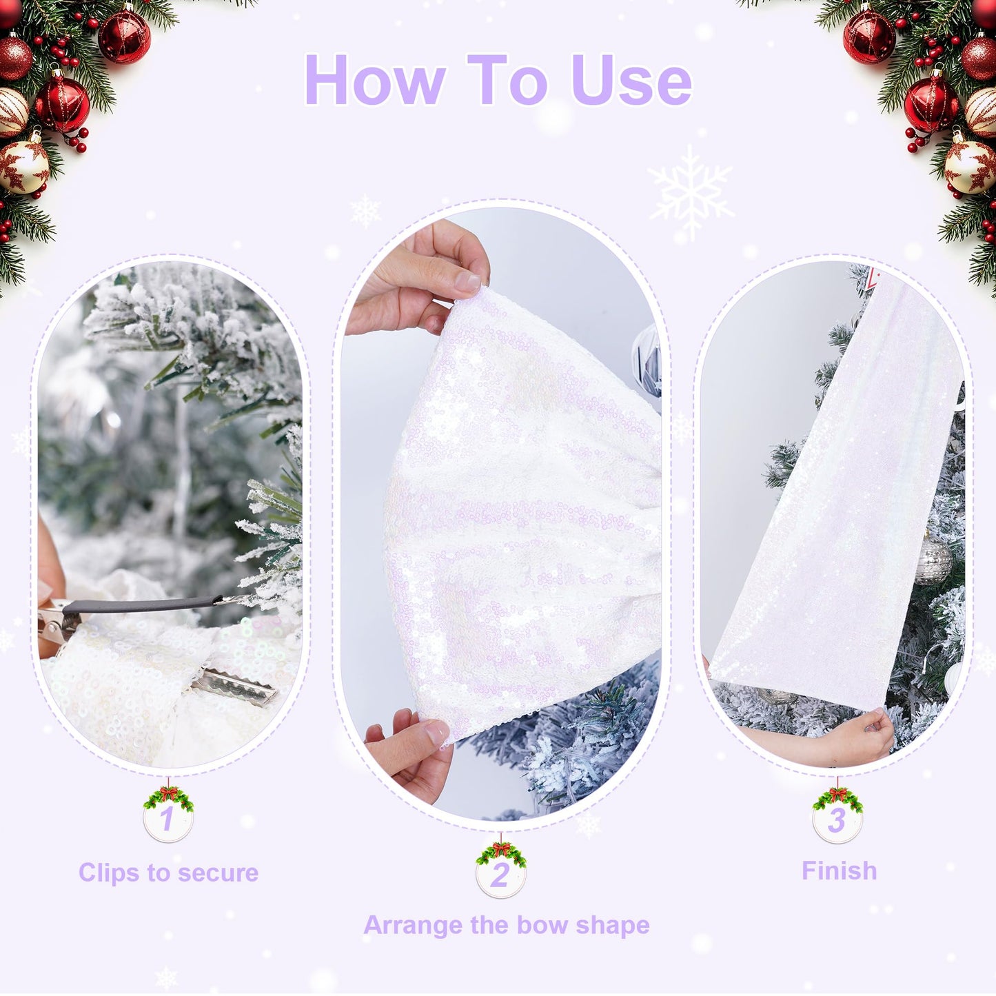 PartyDelight Large Christmas Tree Topper Bow White Iridescent Sequin 16x47 Inchs Big Decorations Bow for Window Wall Home Room Party Xmas Decoration
