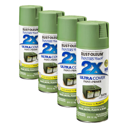 Rust-Oleum 249072 Painter's Touch 2X Ultra Cover Spray Paint, 12 oz, Satin Leafy Green (Pack of 4)