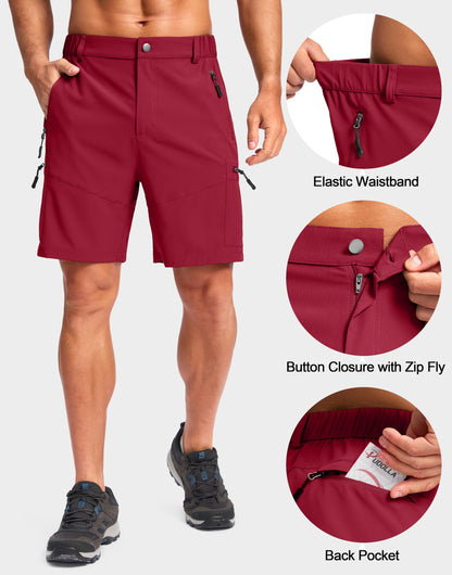 Pudolla Men's Hiking Cargo Shorts Lightweight 7" Travel Casual Shorts for Men Golf Work Outdoor with 5 Zipper Pockets(Red X-Large)
