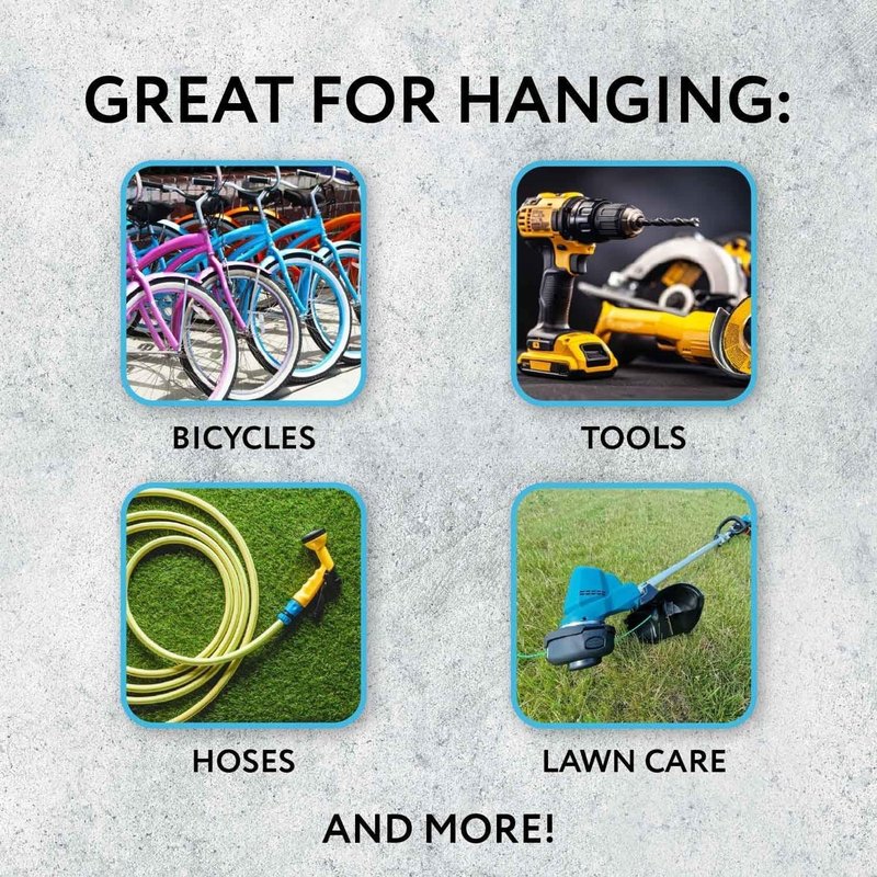 IMPRESA 4-Pack Bike Hooks for Garage Ceiling - 100 Lbs Capacity,7 x 4 in - Galvanized Steel & Non-Marring Finish Heavy Duty Hook - Wall Mount for Ceiling Bike Hangers - Universal Fit Bike Wall Mount