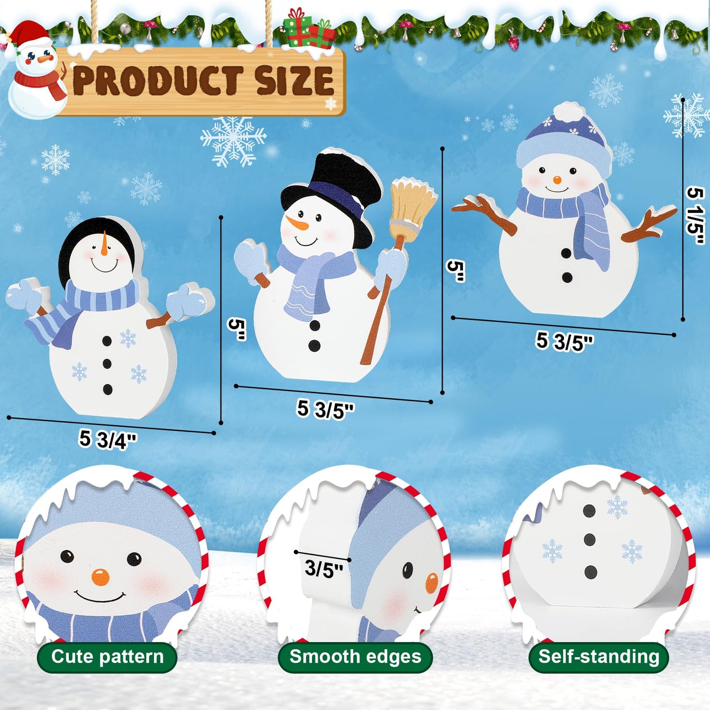 COCHIE Snowman Christmas Decorations Indoor, Cute Winter Tiered Tray Decor Set of 3, Wooden Snowman Blocks Xmas Table Decoration for Party Home Office Shelf Door (Let It Snow)