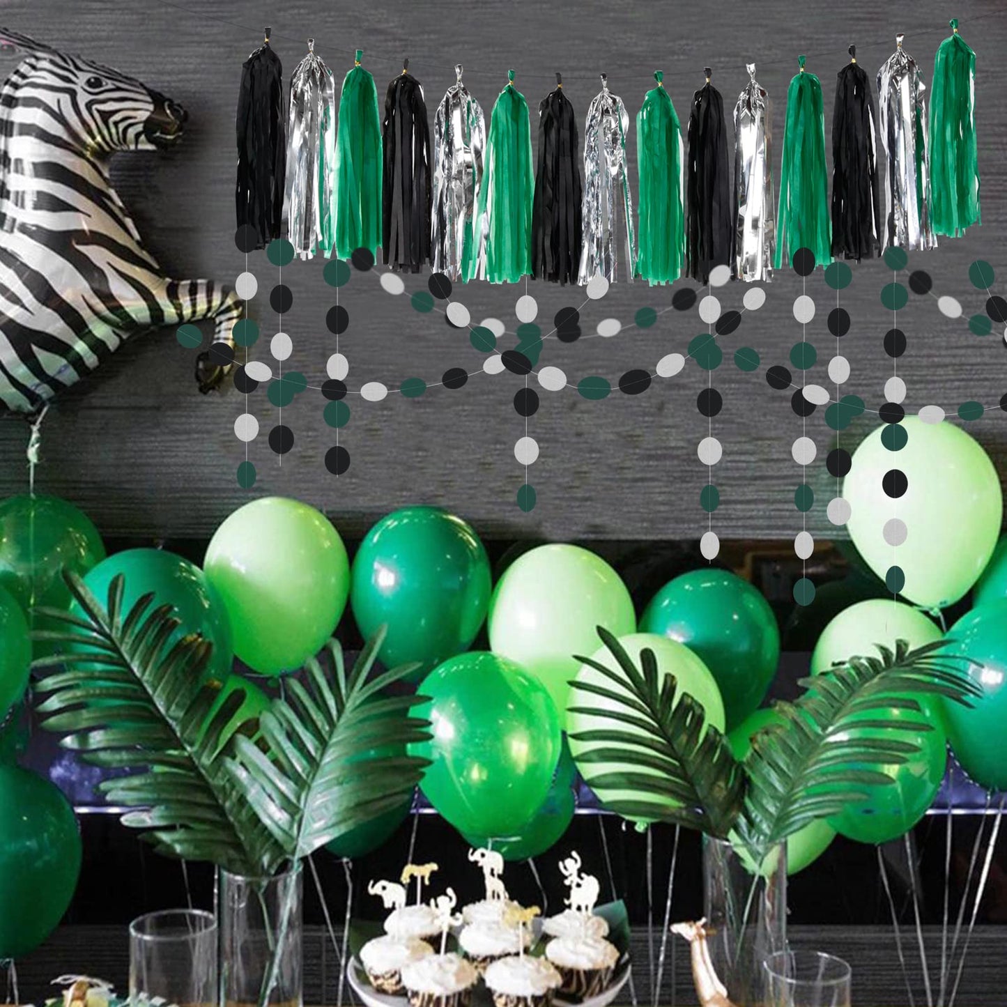 Black-Green Silver Party-Decorations Garland Streamers - 52Ft Graduation 2025 Hanging Paper Banner, Soccer Party Supplies Men Boys Birthday Spring Summer Jungle Theme Decor Backdrop Bunting Panduola