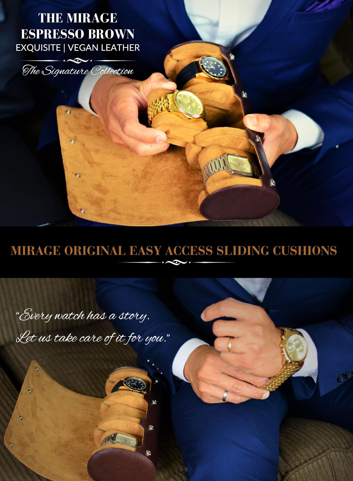 Watch Travel Case for Men Watch Roll for Travel Organizer and Display Watch Case - Swiss Espresso Vegan Leather Watch Case