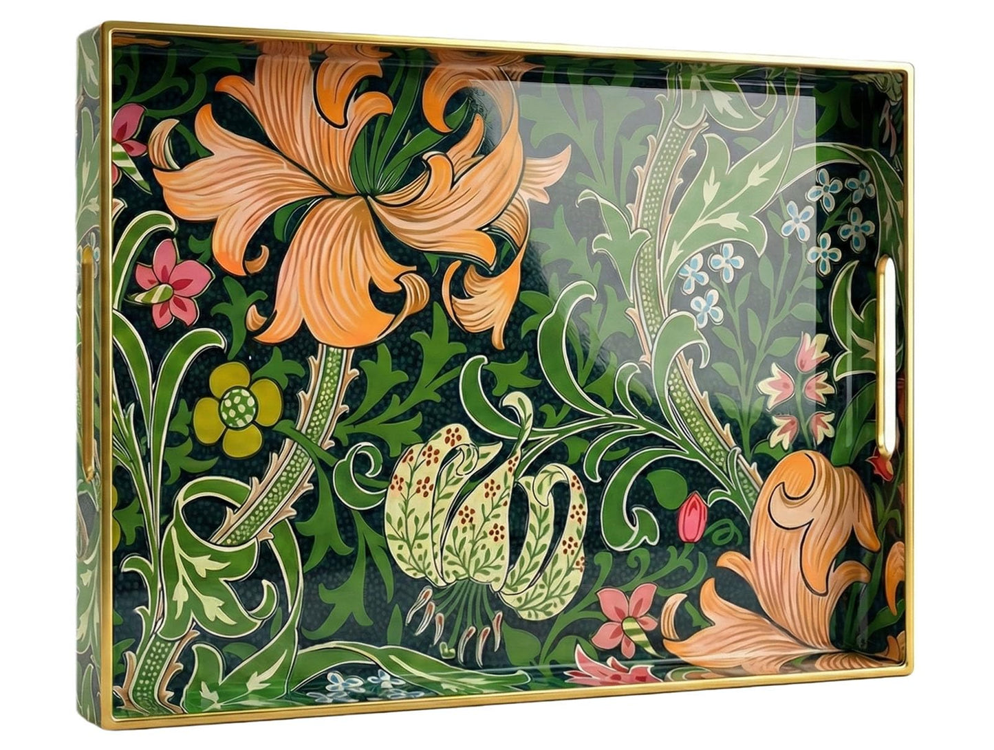 Zosenley Decorative Tray, Marbling Plastic Tray with Handles, Rectangular Vanity Tray and Serving Tray for Bathroom, Kitchen, Ottoman and Coffee Table, 15.6" x 10.2" (Green Morris, 15.7 x 11.8 Inch)
