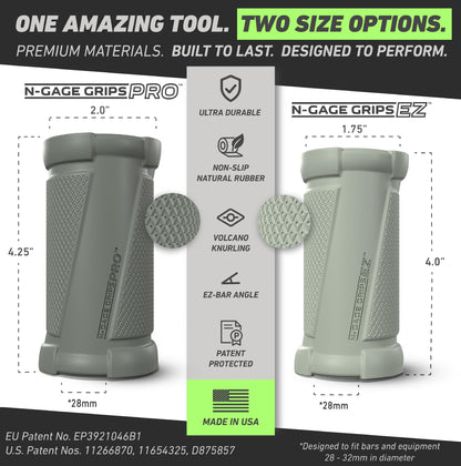 N-Gage Grips EZ– Patented Angled Barbell Thick Grips for Joint Support & Muscle Activation – Ergonomic Bar Attachments for Strength Training - Gym Accessories Manufactured in the USA (1 Pair)
