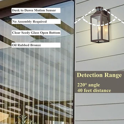 MICSIU Motion Sensor Outdoor Wall Light Fixture, 12.75 Inch Oil Rubbed Bronze Exterior Sconce Lighting, Waterproof Outside Light for House, Front Porch, Garage, Patio, Doorway