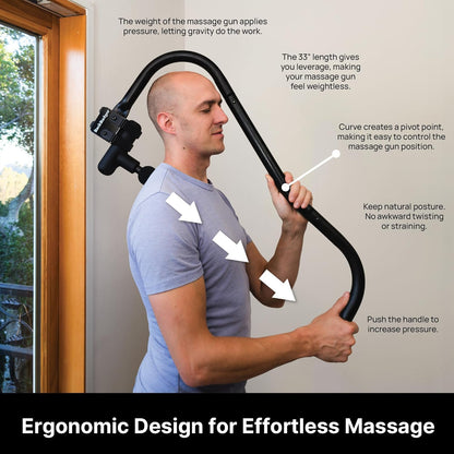 BackBadger Percussive Massage Gun Holder for Back, Compatible with Most Massage Guns, for Hard to Reach Areas - Black