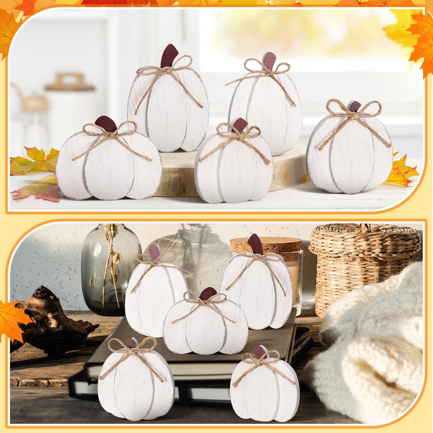 Yousoontic Neutral Wooden House Decor Rustic Farmhouse Spring Tiered Tray Decor Spring Mantel Decoration for Home Desk Shelf Table Centerpiece Decoration(5 Pcs,Pumpkin)