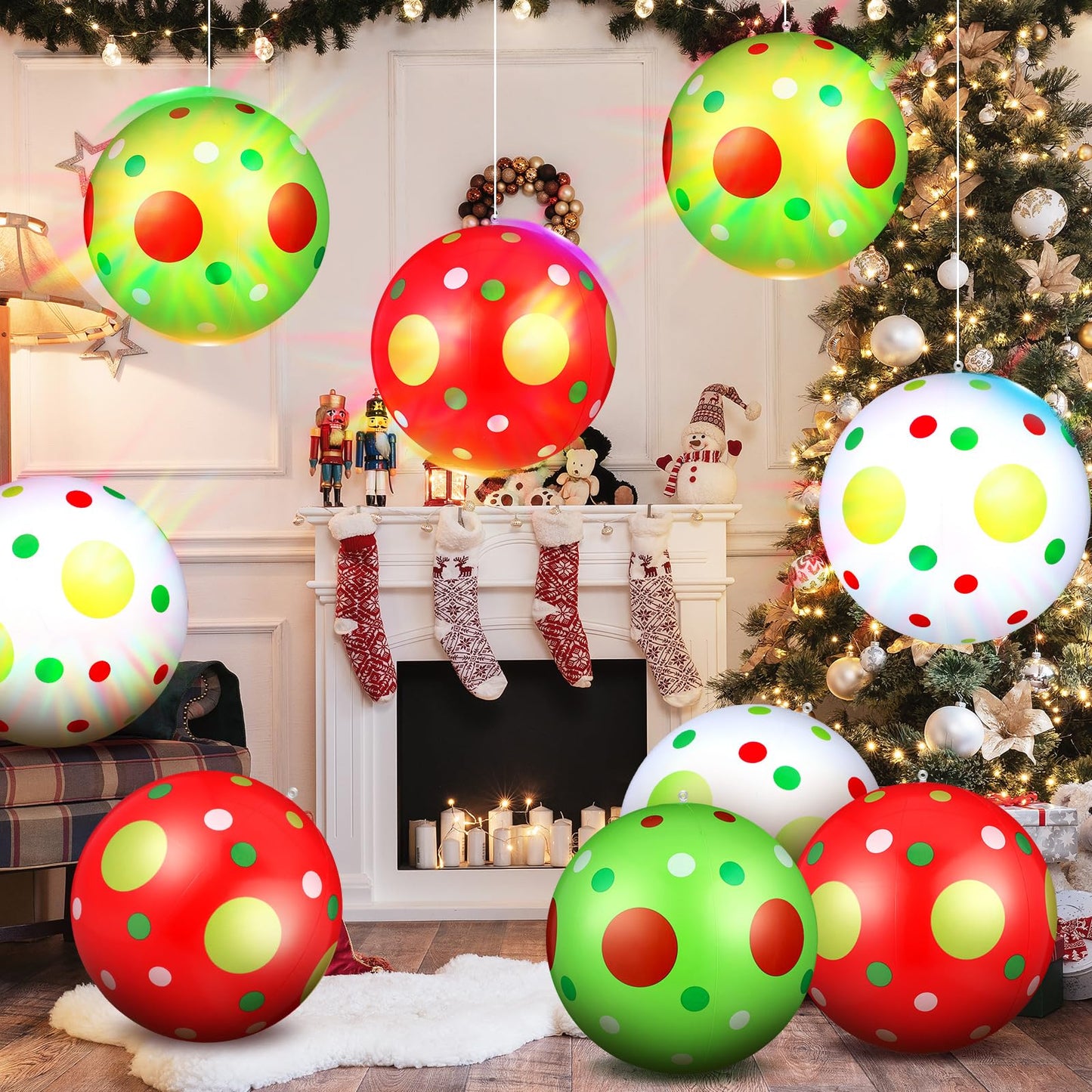 Jetec 12 Pcs Christmas Inflatable Balls 12 Inch Light Up Giant Inflatable Christmas Decorations Lime Green PVC Blow Up Xmas Large Hanging Ball Ornaments for Tree Porch Lawn Yard Holiday Outdoor Decor