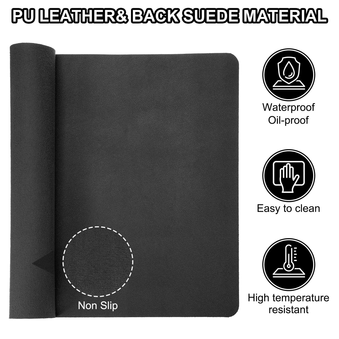 PATIKIL Large Desk Mat, 48"x17" Non-Slip Waterproof PU Leather Desk Pad, Dual Sided Desktop Protector Cover for Office Home Work Study, Black