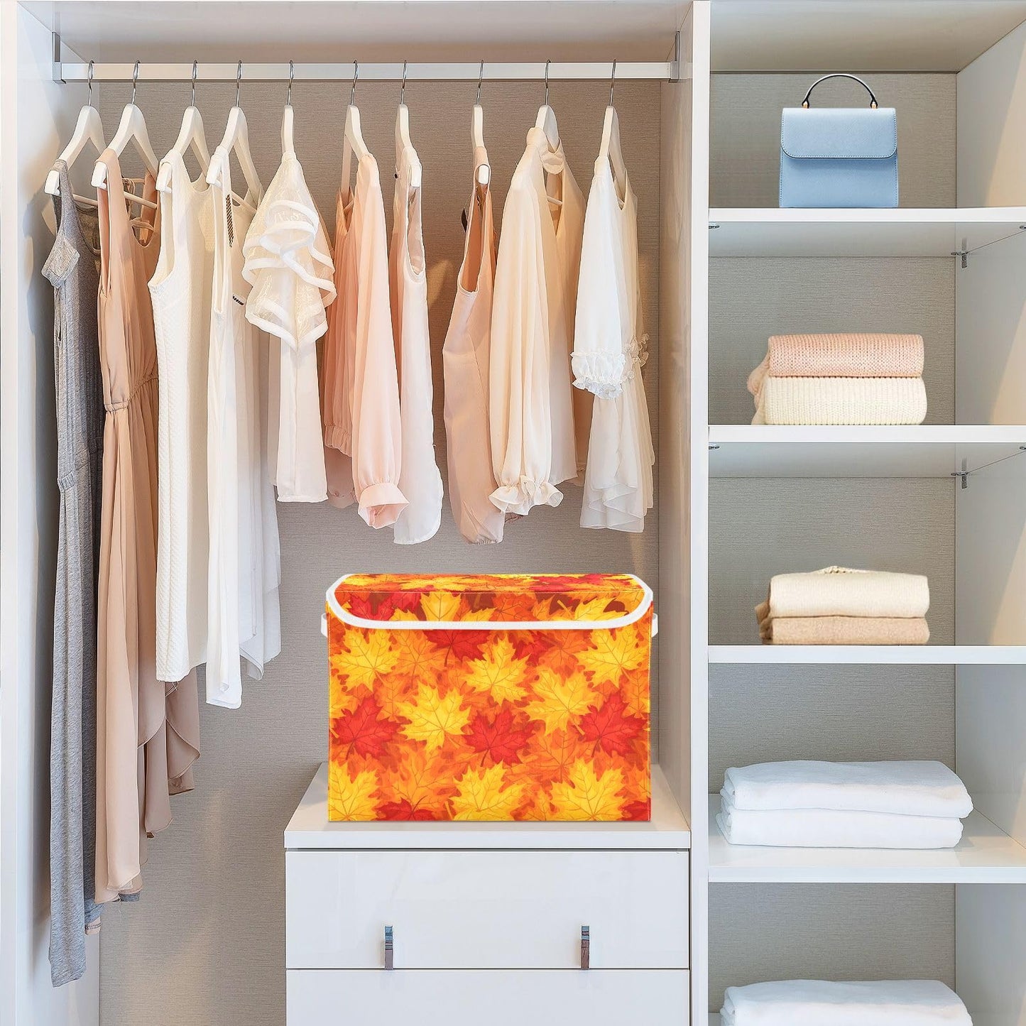 Bolaz Storage Bins with Lids and Handles, Fall Maple Leaves in Autumn Storage Box Storage Basket with Cover Collapsible Organizer Containers for Home Closet, Shelves