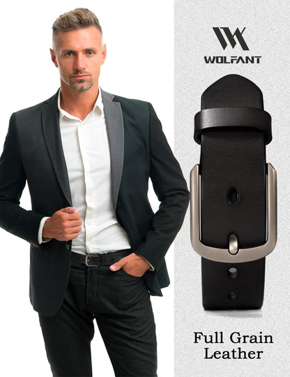 WOLFANT 1.5" Top Full Grain Leather Belt for Men in Gift Box,100% Italian Real Solid Leather