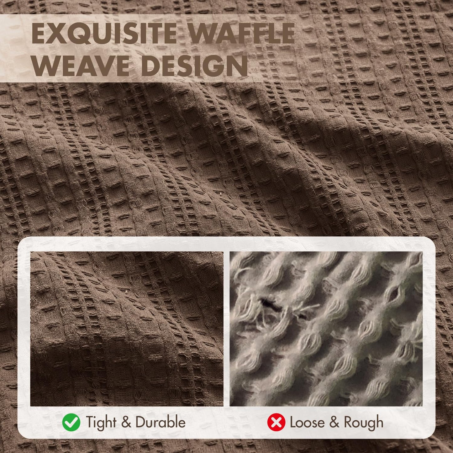 Woaboy Set of 2 Decorative 100% Cotton Waffle Throw Pillow Covers 18x18, Neutral Euro Shams Weave European Cushion Cases for Couch Sofa Bed Modern Farmhouse Home Decor, Reddish Brown