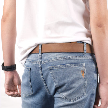 NPET Mens Leather Belt Full Grain Vintage Style, Stitches Leather Belt for Men, Snap on Strap 1 1/2" Wide