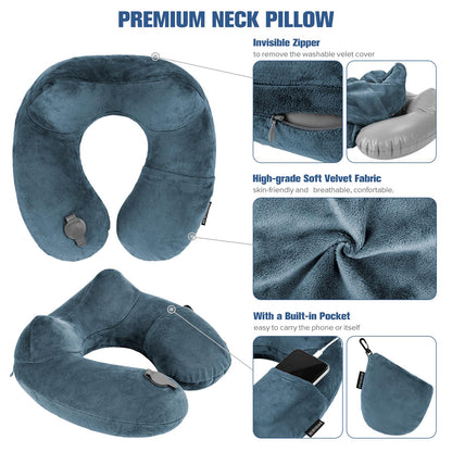 Rewondah Inflatable Travel Pillow for Sleeping Airplane - Inflatable Neck Pillow for Traveling on Plane with Washable Cover, Blow up Neck Travel Pillow for Airplanes, Cars - Portable and Comfortable