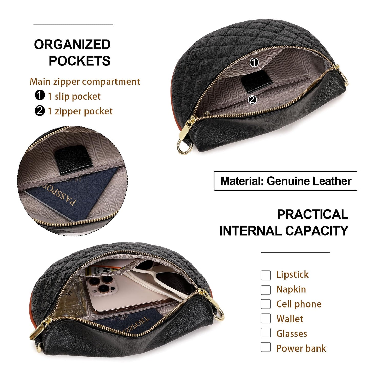 Eslcorri Fashion Waist Packs for Women - Quilted Vegan Fanny Packs Leather Waist Purse Anti Theft Crossbody Belt Bag for Sports Workout Traveling Running Casual - Apricot
