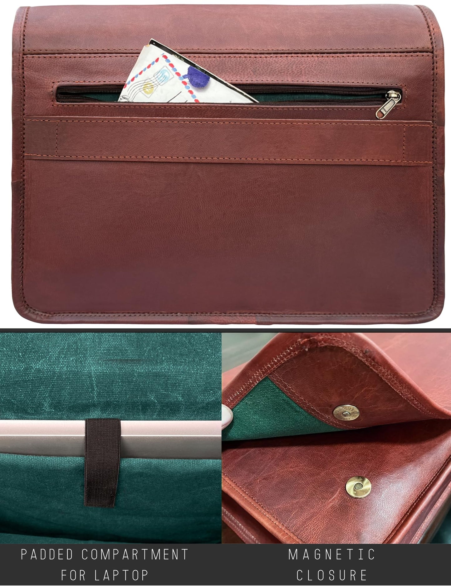 RUSTIC TOWN 15 inch Vintage Crossbody Full Grain Leather Laptop Messenger Bag