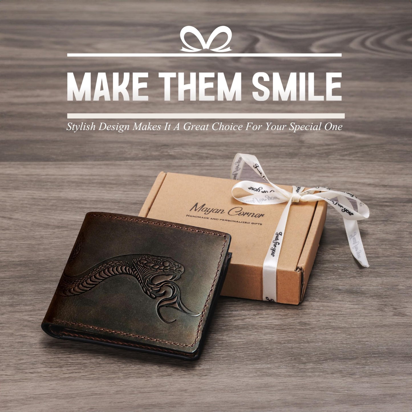 Mayan Corner - Authentical handcrafted wallet, bifold distressed leather gift, ID card wallet for dad - Snake