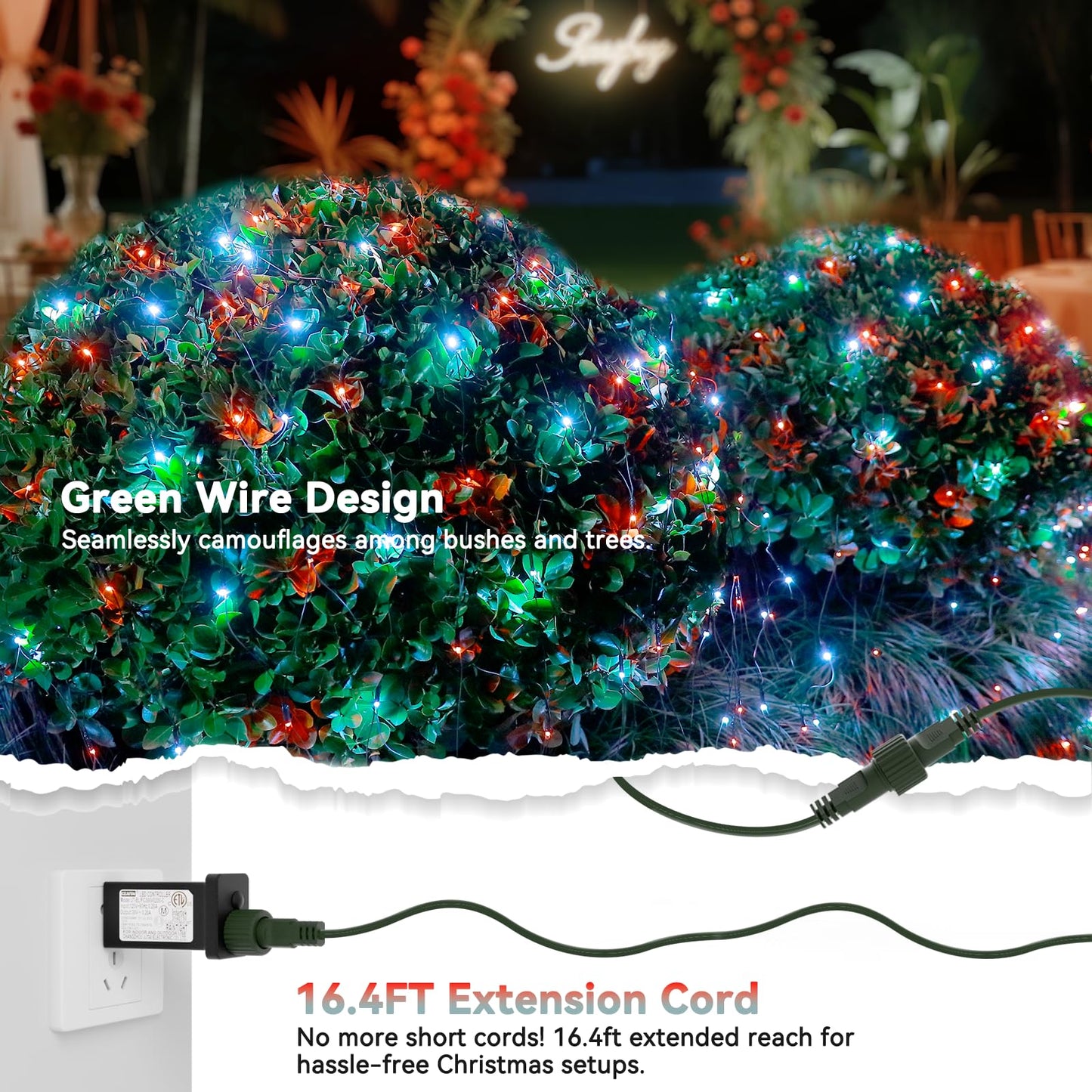 LitHome 21FT x 5FT Christmas Net Lights Outdoor, 360 LED Red White Bush Lights 8 Modes, Connectable Waterproof Valentines Net Mesh Light Dark Green Wire for Bushes Shrubs Holiday Valentine's Day Decor