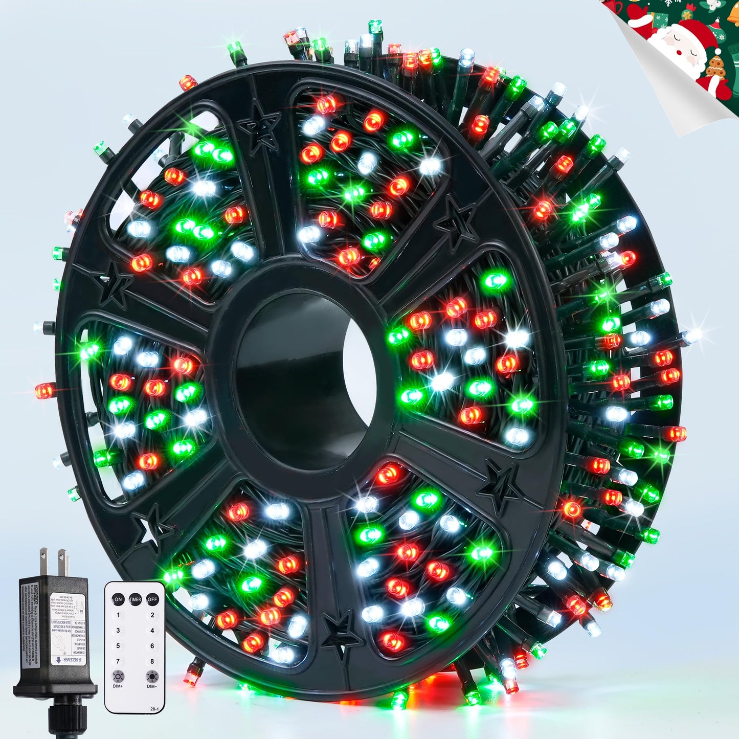 JMEXSUSS 400 LED Red White and Green Christmas Lights, 132ft Christmas Tree Lights with Remote, Outdoor Indoor String Light Plug in for Tree Patio House Yard Bush Decor