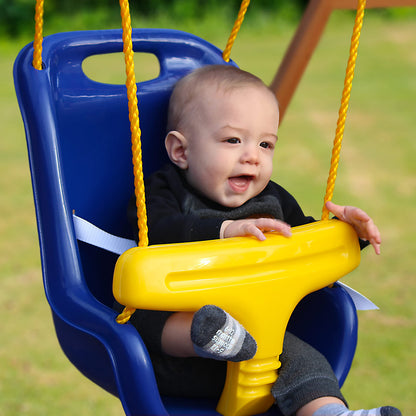 Gorilla Playsets 04-0032-B High Back Plastic Infant Swing with Yellow T bar & Rope, Blue with Yellow