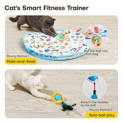 Potaroma Interactive Cat Toys, Fast Moving Ball in Play Mat, Automatic Motion Activated Ball Hide and Seek for Indoor Exercise Kicker, Animal Squeaky, 28 Inch Mat