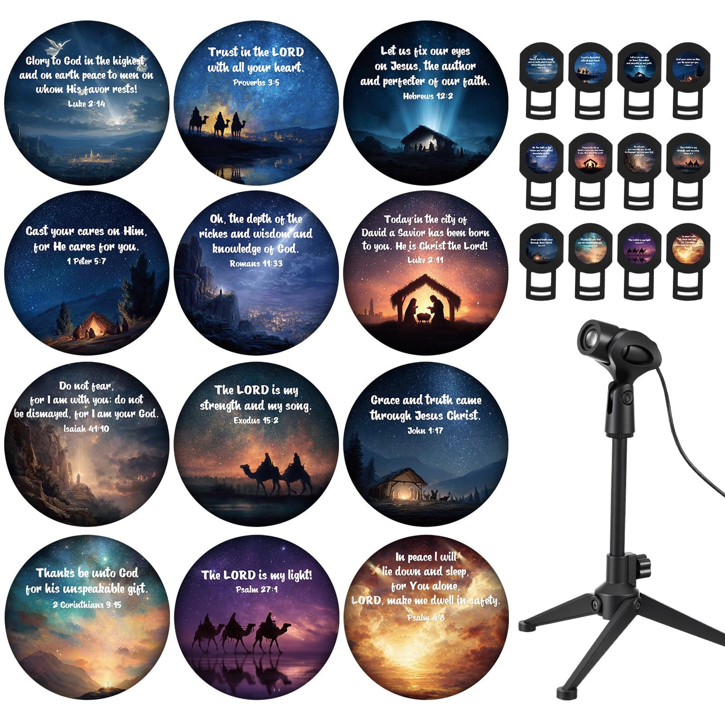 VIHOSE Bible Verse Projector Light Decoration The Lord Jesus Set with 12 Interchangeable Film Bible Verses Galaxy Projector Night Light Project Religious on Walls or Ceilings for Gift
