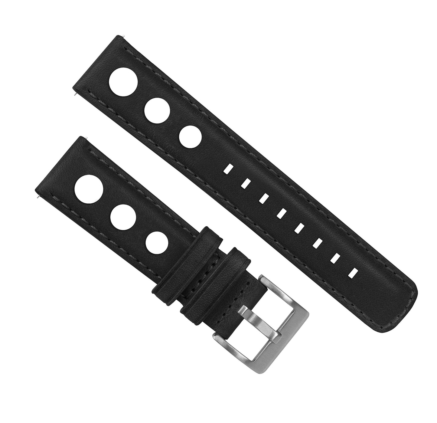21mm Black - BARTON Rally Horween Leather Watch Bands - Integrated quick release spring bars- 316L stainless steel- Choose Strap Color & Width