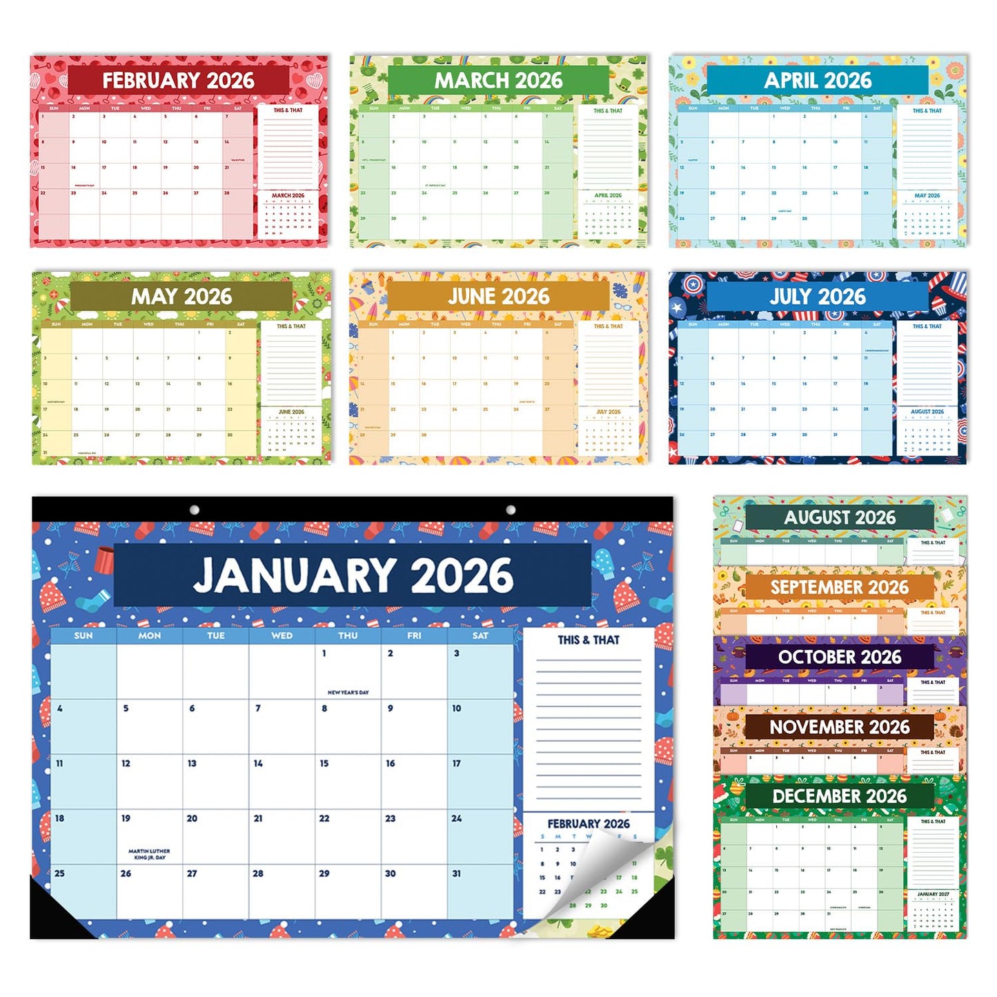 Large Desk Calendar 2026-2027, Teacher Desk Calendars, 18 Months (Jan 2026 - Jun 2027) with Holidays, Home Classroom, Office Decor, Teacher Must Haves, PVC Cover, Round Holes, Tear-off Calendar (Season Calendar)