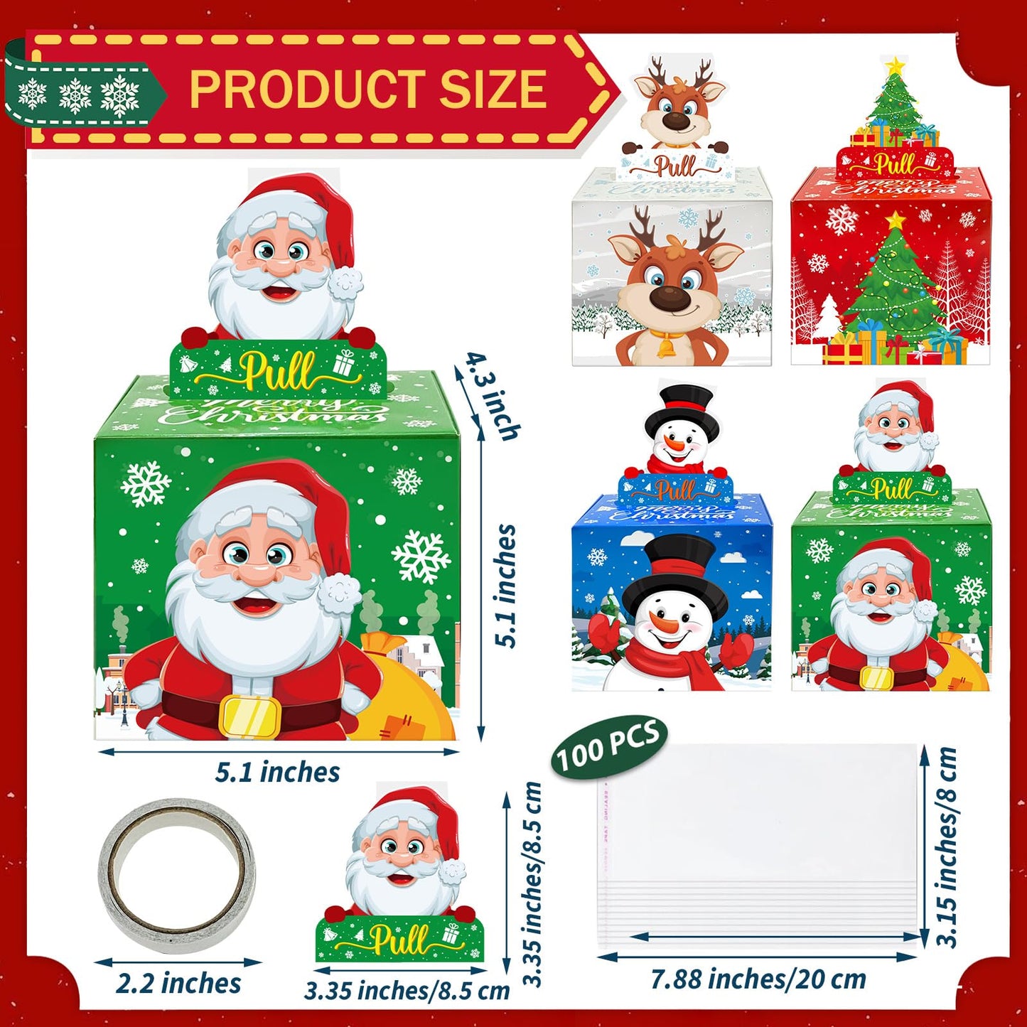4 Pack Christmas Money Box for Cash Gift Pull,Christmas Tree & Snowman & Santa & Elk Money Gift Boxes for Cash with Pull Out Card DIY Set Surprise Merry Box (Classic Christmas)
